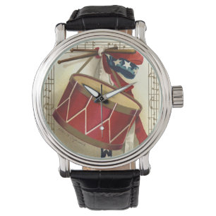 Vintage Patriotic, Drums with Musical Notes Watch