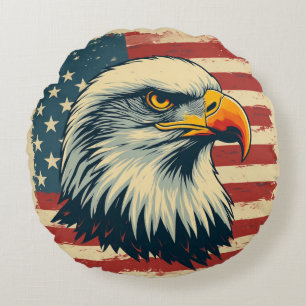 Vintage Patriotic Eagle Print – USA Flag Round Cushion