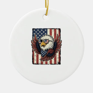 Vintage Patriotic Eagle Sunglasses Shirt Design_1 Ceramic Ornament