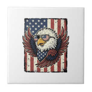 Vintage Patriotic Eagle Sunglasses Shirt Design_1 Ceramic Tile