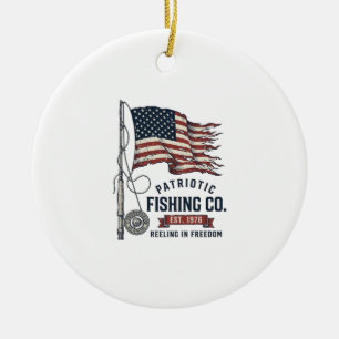 Vintage Patriotic Fishing Flag Vector Design_1 Ceramic Ornament