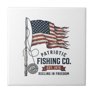 Vintage Patriotic Fishing Flag Vector Design_1 Ceramic Tile