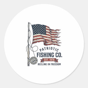 Vintage Patriotic Fishing Flag Vector Design_1 Classic Round Sticker