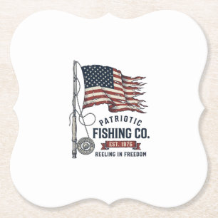 Vintage Patriotic Fishing Flag Vector Design_1 Paper Coaster