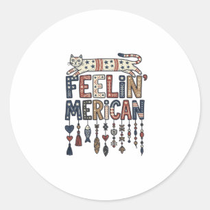 Vintage Patriotic Folk Cat American T-Shirt Design Classic Round Sticker
