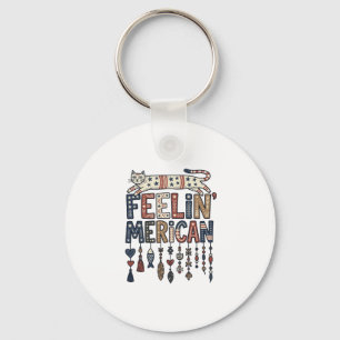 Vintage Patriotic Folk Cat American T-Shirt Design Key Ring