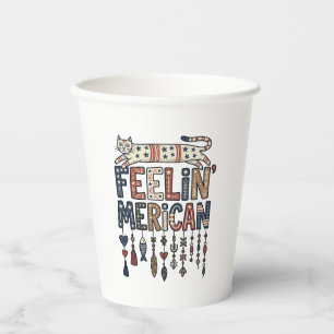 Vintage Patriotic Folk Cat American T-Shirt Design Paper Cups