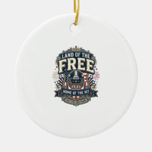 Vintage Patriotic Football Land of the Free Shirt_ Ceramic Ornament