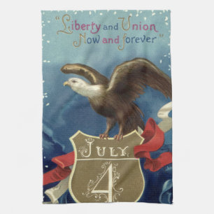 Vintage Patriotic Fourth of July, Eagle with Stars Tea Towel