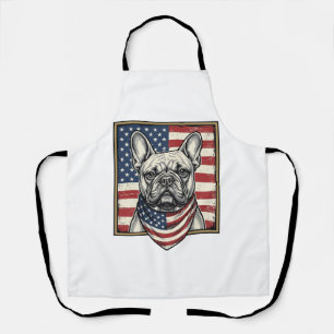 Vintage Patriotic French Bulldog Flag Apron