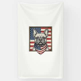 Vintage Patriotic French Bulldog Flag Banner