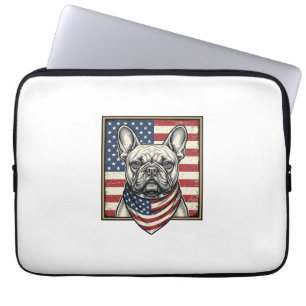Vintage Patriotic French Bulldog Flag Laptop Sleeve