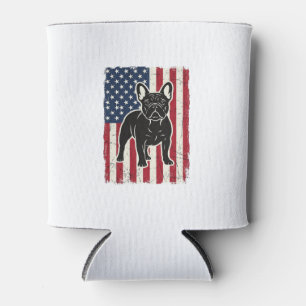 Vintage Patriotic French Bulldog Flag Shirt_1 Can Cooler