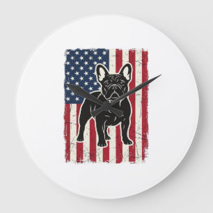 Vintage Patriotic French Bulldog Flag Shirt_1 Large Clock