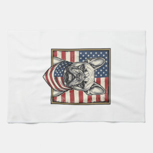 Vintage Patriotic French Bulldog Flag Tea Towel
