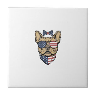 Vintage Patriotic French Bulldog Vector Art_1 Ceramic Tile