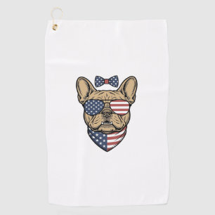 Vintage Patriotic French Bulldog Vector Art_1 Golf Towel
