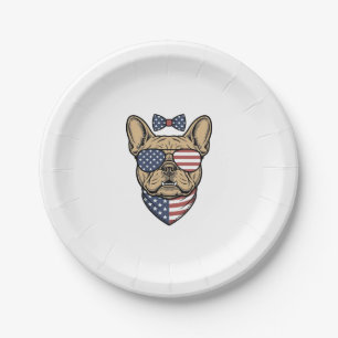 Vintage Patriotic French Bulldog Vector Art_1 Paper Plate