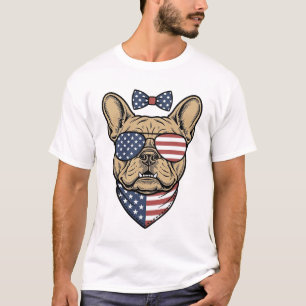 Vintage Patriotic French Bulldog Vector Art_1 T-Shirt