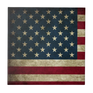 Vintage Patriotic Grunge USA American Flag Ceramic Tile