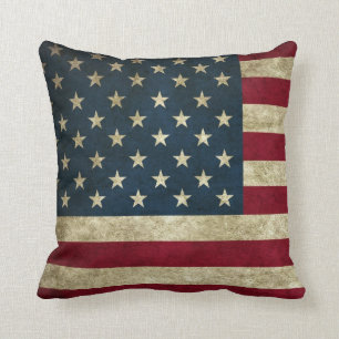 Vintage Patriotic Grunge USA American Flag Cushion