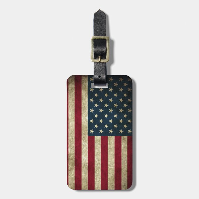 Vintage Patriotic Grunge USA American Flag Luggage Tag (Front Vertical)