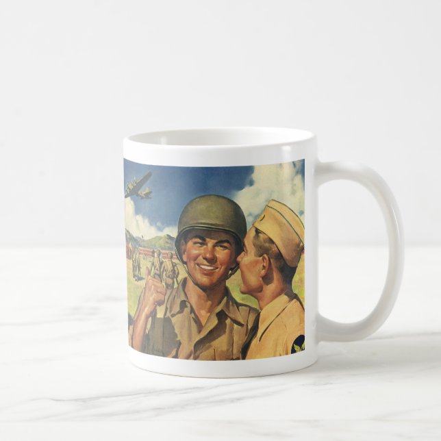 Vintage Patriotic Heroes, Military Aeroplane Men Coffee Mug (Right)