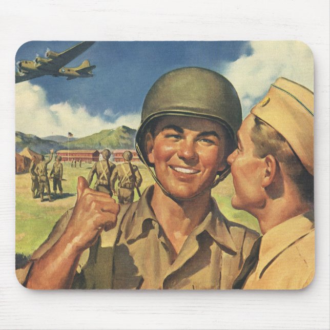 Vintage Patriotic Heroes, Military Aeroplane Men Mouse Pad (Front)