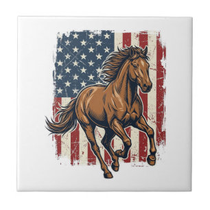 Vintage Patriotic Horse Flag Vector Shirt Design_1 Ceramic Tile