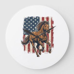 Vintage Patriotic Horse Flag Vector Shirt Design_1 Large Clock