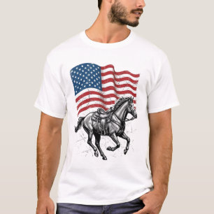 Vintage Patriotic Horse Flag Western Vector Design T-Shirt