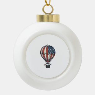 Vintage Patriotic Hot Air Balloon Shirt Design_1 Ceramic Ball Christmas Ornament