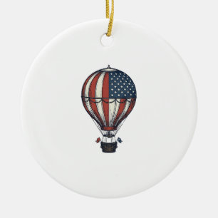 Vintage Patriotic Hot Air Balloon Shirt Design_1 Ceramic Ornament