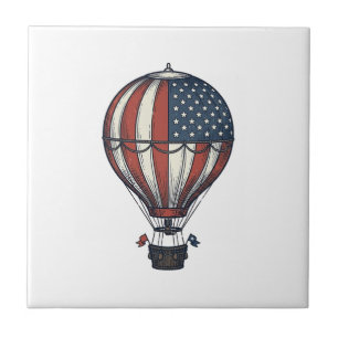 Vintage Patriotic Hot Air Balloon Shirt Design_1 Ceramic Tile