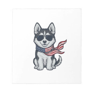 Vintage Patriotic Husky Puppy Vector Design_1 Notepad