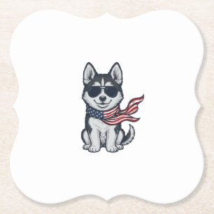 Vintage Patriotic Husky Puppy Vector Design_1 Paper Coaster