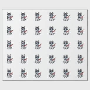 Vintage Patriotic Husky Puppy Vector Design_1 Wrapping Paper