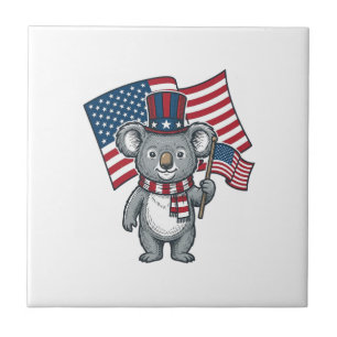 Vintage Patriotic Koala Flag Shirt Design_1 Ceramic Tile