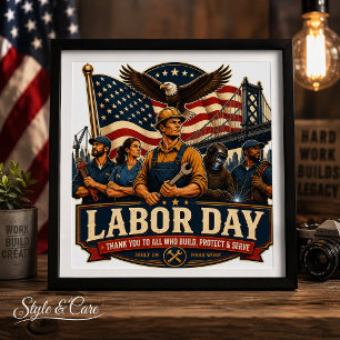 Vintage Patriotic Labour Day Eagle Workers Design Photo Print