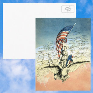 Vintage Patriotic, Lady, Eagle with American Flag Postcard