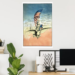 Vintage Patriotic, Lady, Eagle with American Flag Poster