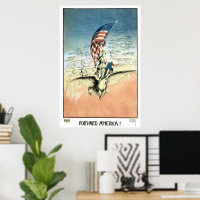 Vintage Patriotic, Lady, Eagle with American Flag