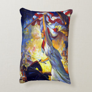 Vintage Patriotic Lady Liberty American Flag Eagle Decorative Cushion