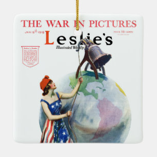 Vintage Patriotic Lady Liberty Magazine Cover Art Ceramic Ornament