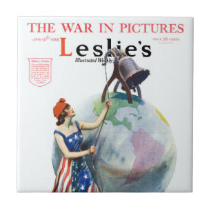 Vintage Patriotic Lady Liberty Magazine Cover Art Ceramic Tile