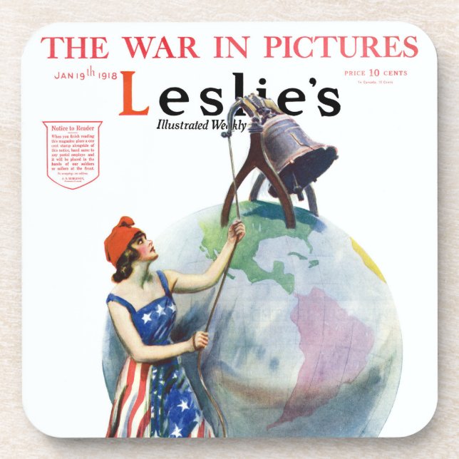 Vintage Patriotic Lady Liberty Magazine Cover Art Coaster (Front)