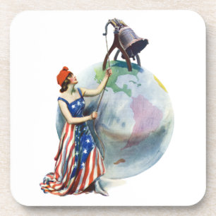 Vintage Patriotic Lady Liberty Magazine Cover Art Coaster