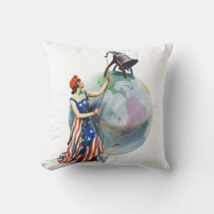 Vintage Patriotic Lady Liberty Magazine Cover Art Cushion