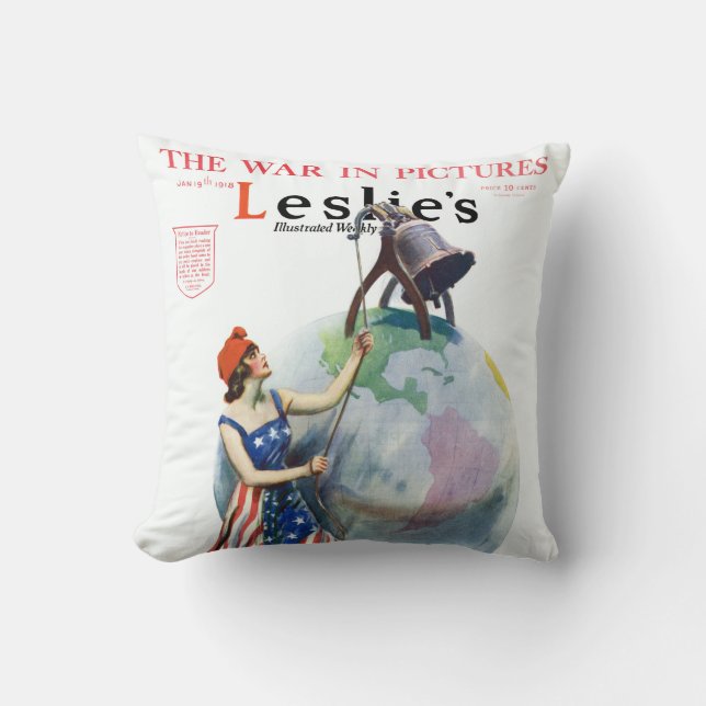 Vintage Patriotic Lady Liberty Magazine Cover Art Cushion (Front)