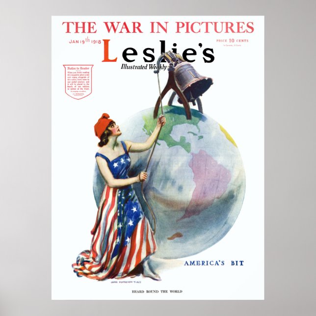 Vintage Patriotic Lady Liberty Magazine Cover Art Poster (Front)